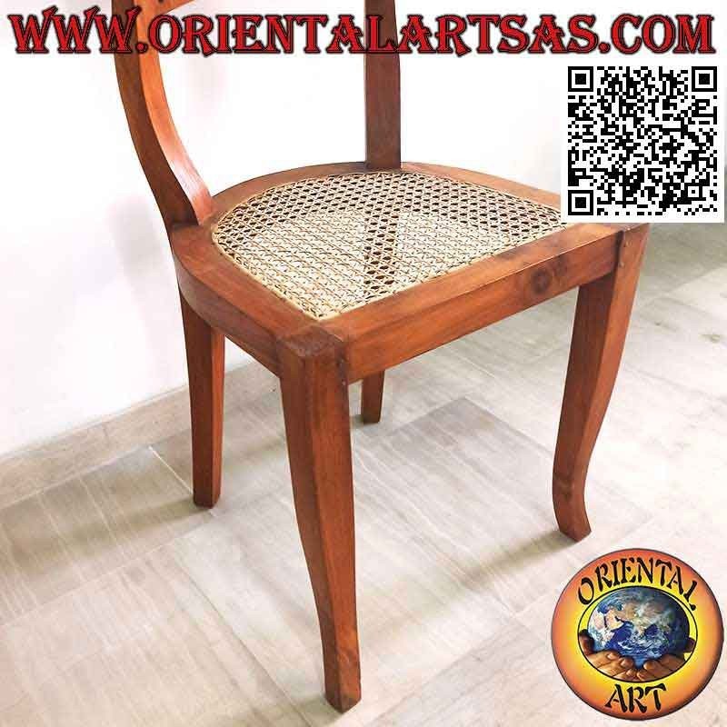 Chaise de style baroque Italie en bois de teck et assise en paille de Vienne