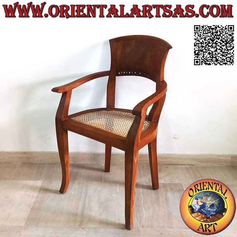 Sessel mit Armlehnen in Italien Barockstil aus Teakholz und Sitz aus Wiener Stroh