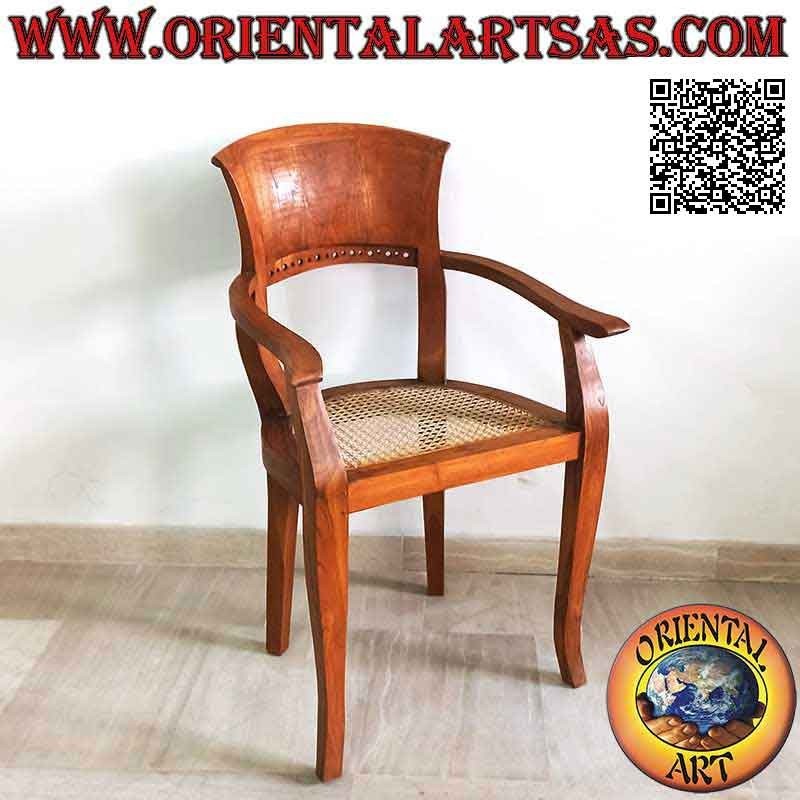 Sillón con reposabrazos en Italia de estilo barroco en madera de teca y asiento en paja de Viena