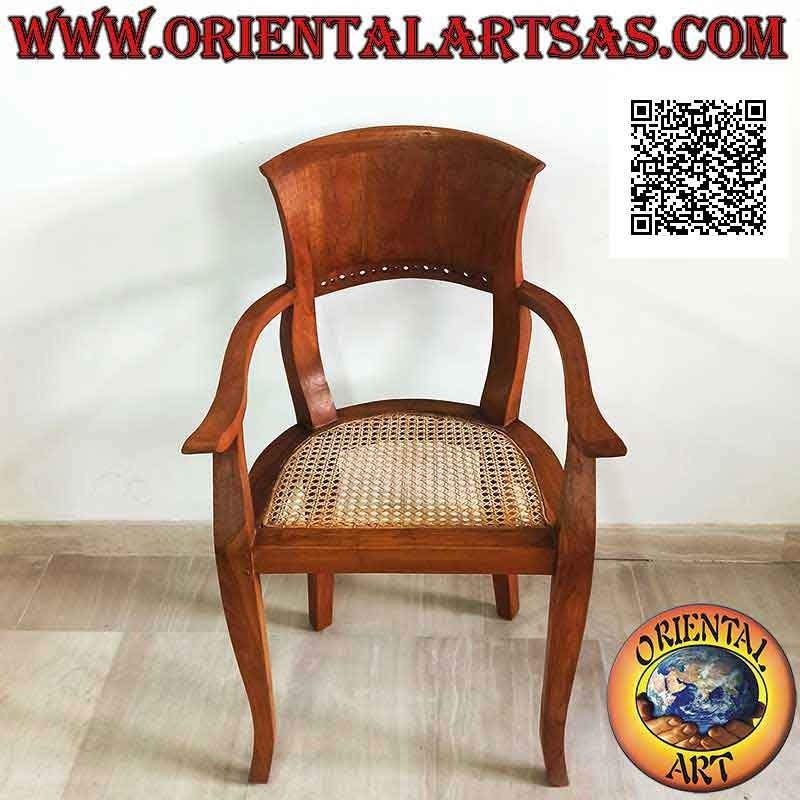 Sessel mit Armlehnen in Italien Barockstil aus Teakholz und Sitz aus Wiener Stroh