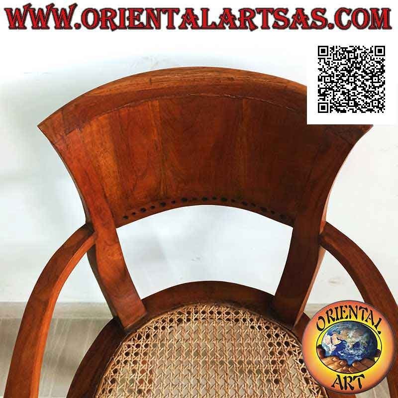 Fauteuil avec accoudoirs en Italie de style baroque en bois de teck et assise en paille de Vienne