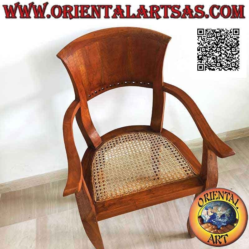 Poltrona con braccioli in stile Italy barocco in legno di teak e seduta in paglia di Vienna