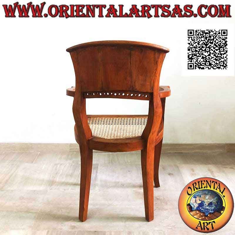 Armchair with armrests in Italy Baroque style in teak wood and seat in Vienna straw