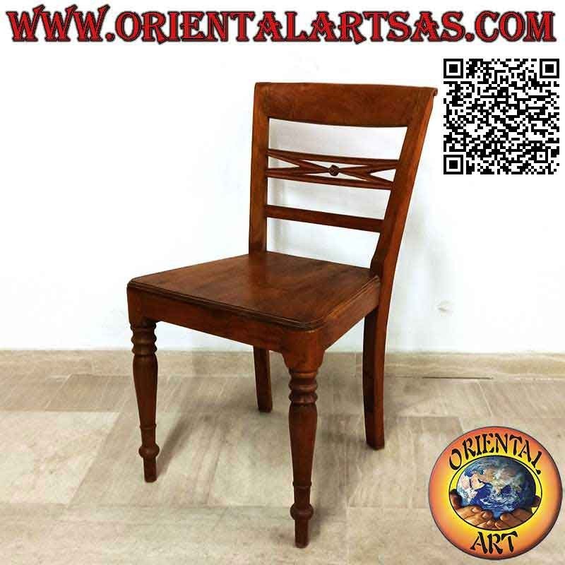 Raffles style chair with wooden bottom, in antique teak wood