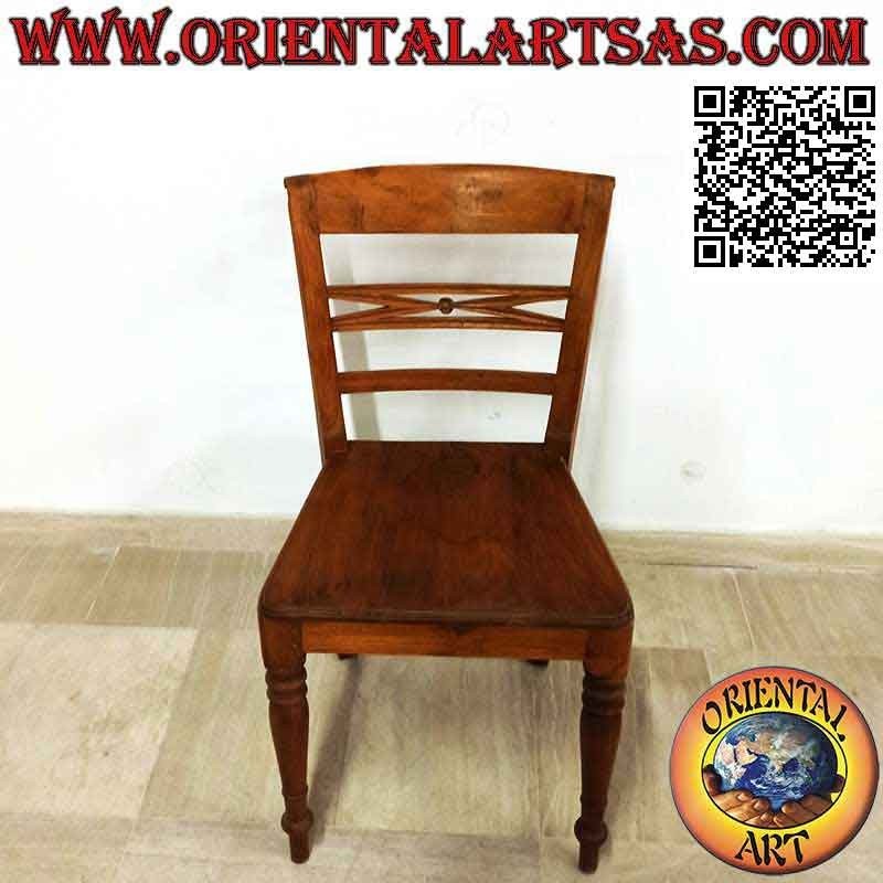 Chaise de style Raffles avec fond en bois, en bois de teck ancien