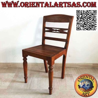 Sedia in stile raffles con fondo bordato in legno, in legno di teak