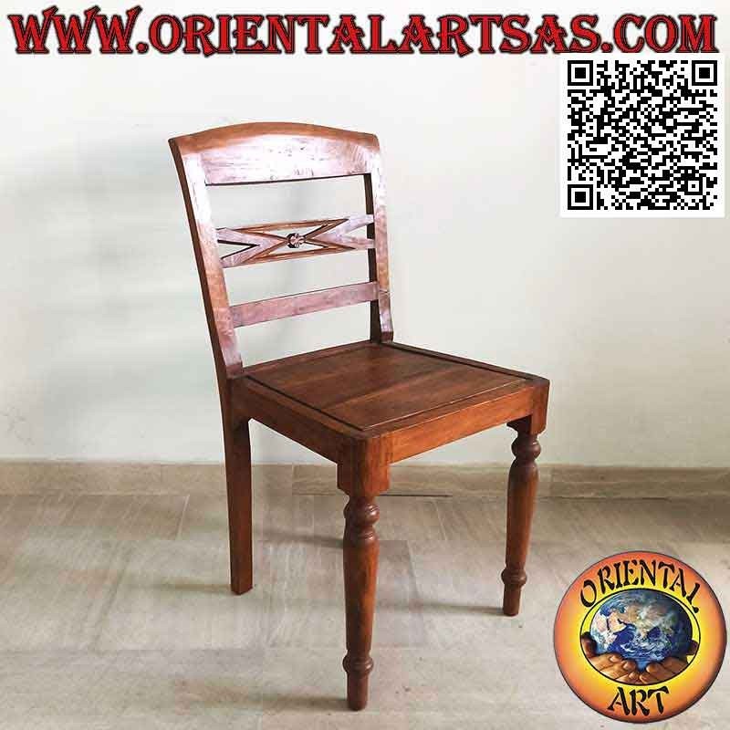 Sedia in stile raffles con fondo bordato in legno, in legno di teak