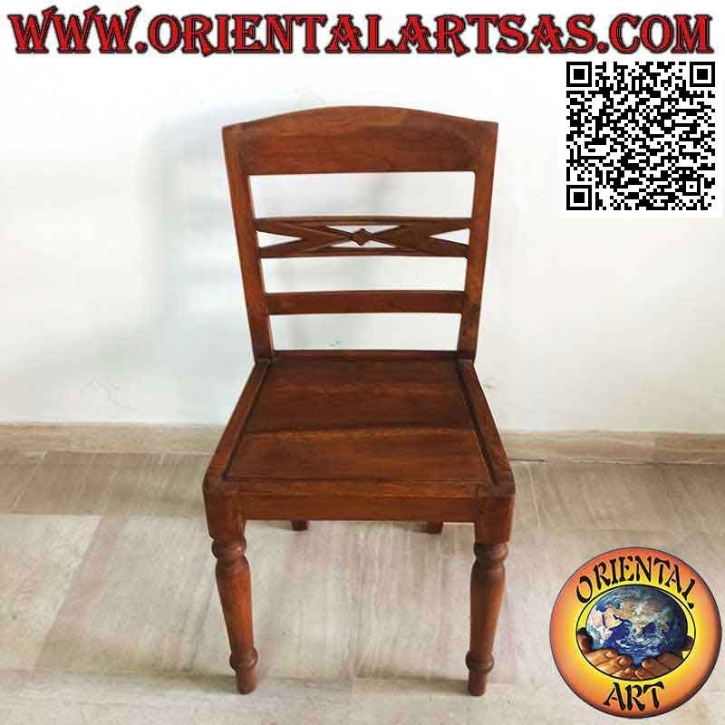 Raffles style chair with bottom edged in wood, in teak wood