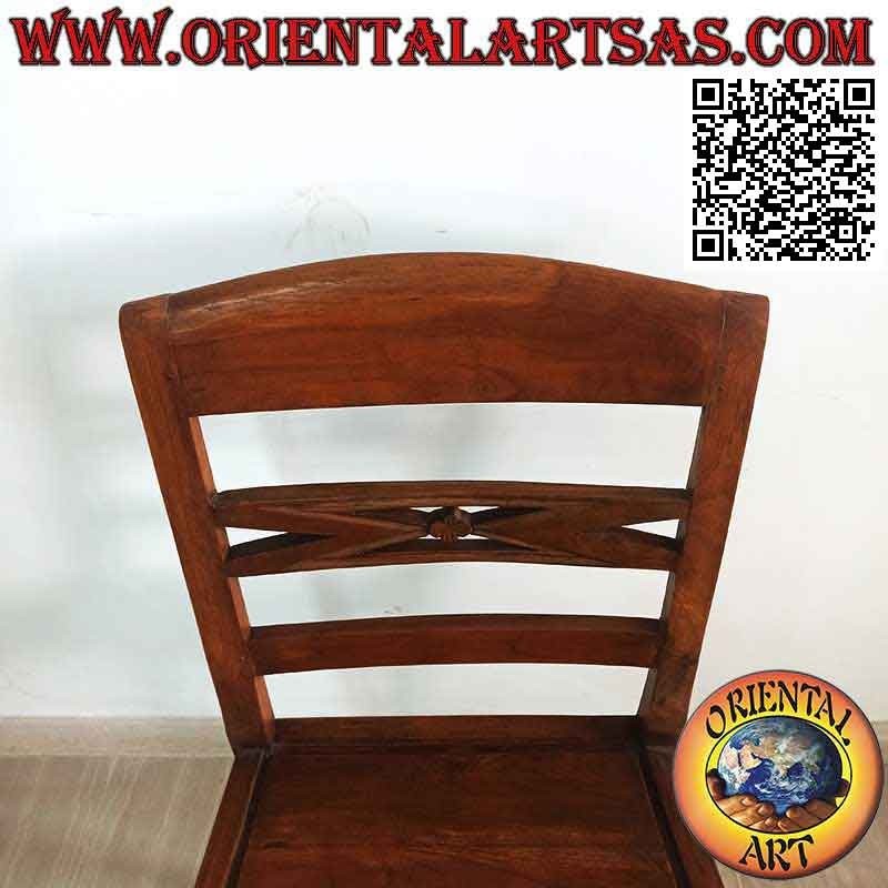 Sedia in stile raffles con fondo bordato in legno, in legno di teak