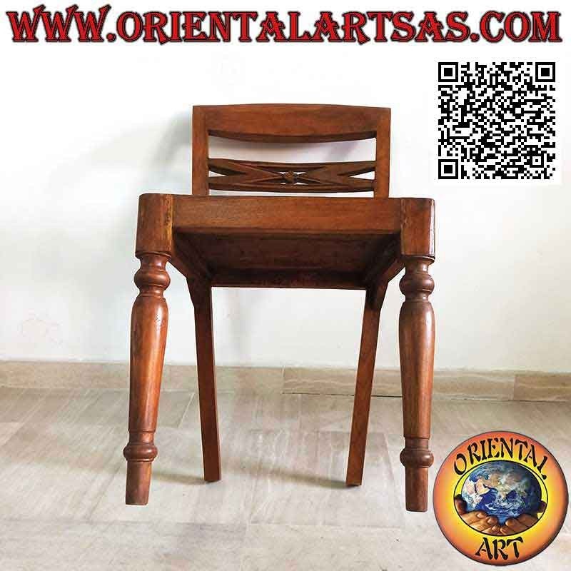 Sedia in stile raffles con fondo bordato in legno, in legno di teak