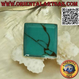 Silver ring with square turquoise with smooth edge (adjustable)