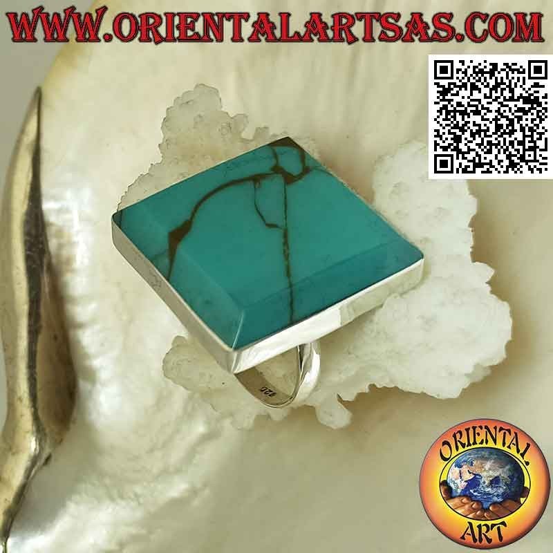 Silver ring with square turquoise with smooth edge (adjustable)