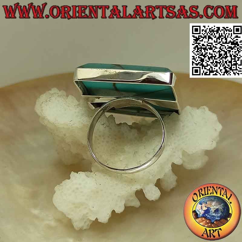 Silver ring with square turquoise with smooth edge (adjustable)
