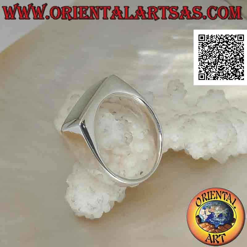Anillo de plata con nácar rectangular horizontal a ras del borde sobre un marco liso
