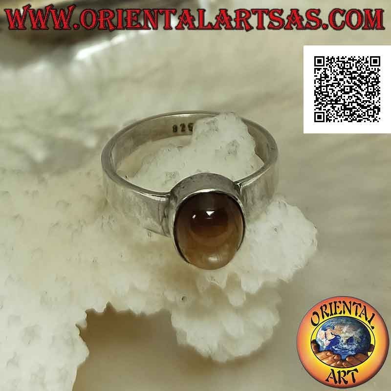 Silver ring with cabochon oval tiger eye on smooth setting