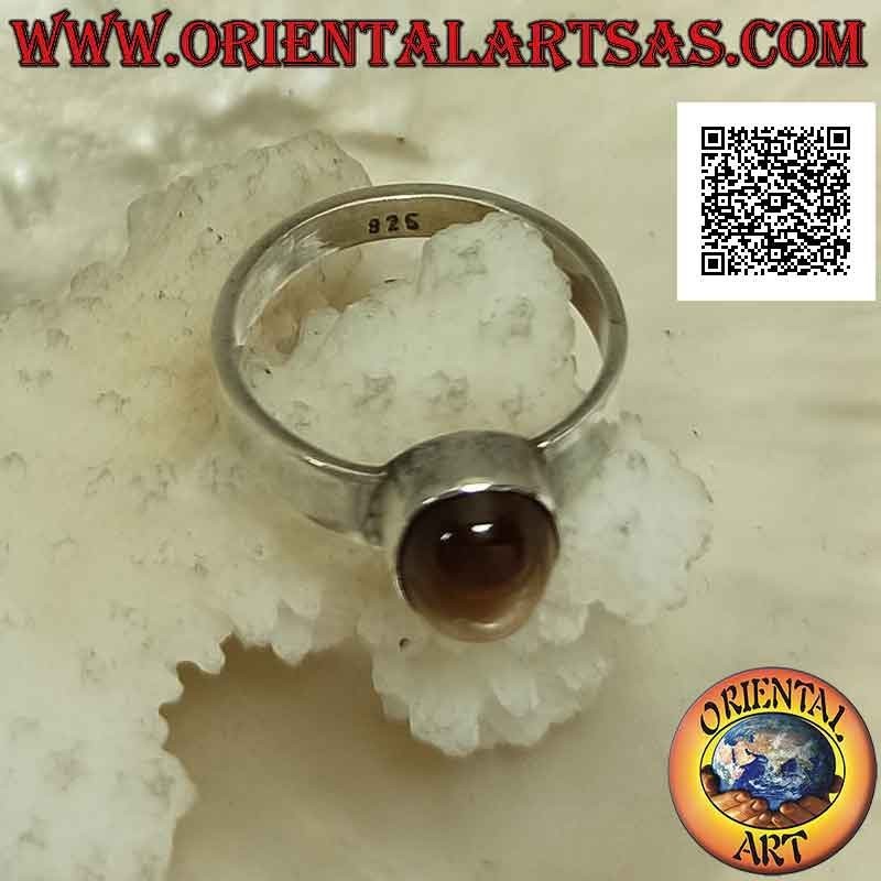 Bague en argent avec oeil de tigre ovale cabochon sur monture lisse