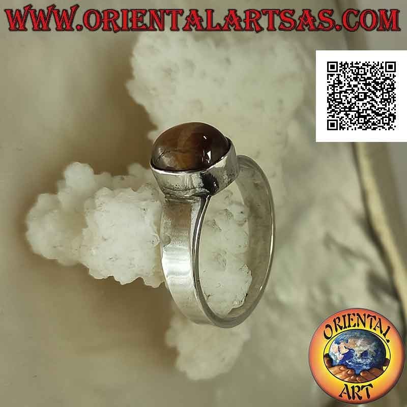 Silver ring with cabochon oval tiger eye on smooth setting