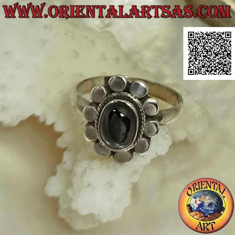 Anello Argento Black Star Ovale Cabochon Intreccio Borchie