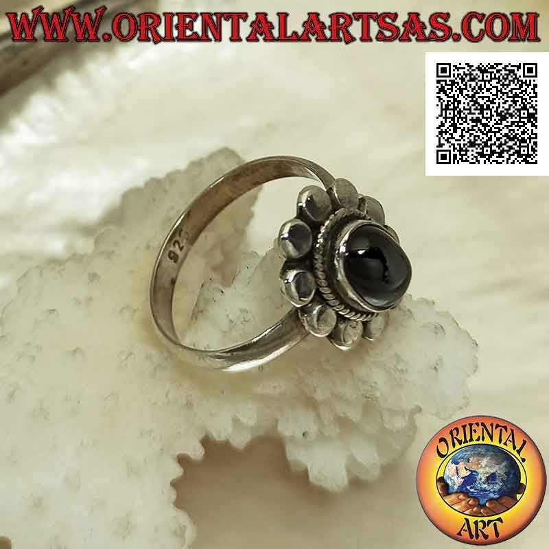 Anello Argento Black Star Ovale Cabochon Intreccio Borchie
