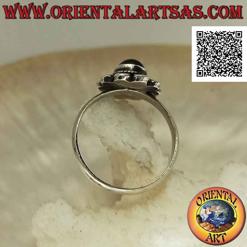 Anello Argento Black Star Ovale Cabochon Intreccio Borchie