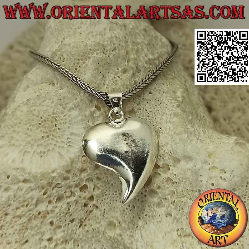 Pendentif en argent, coeur à pointe allongée parsemée de micro-strass blancs