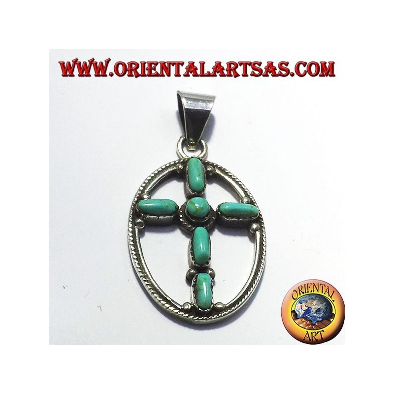 Silber Anhänger Kreuz mit sechs türkis
