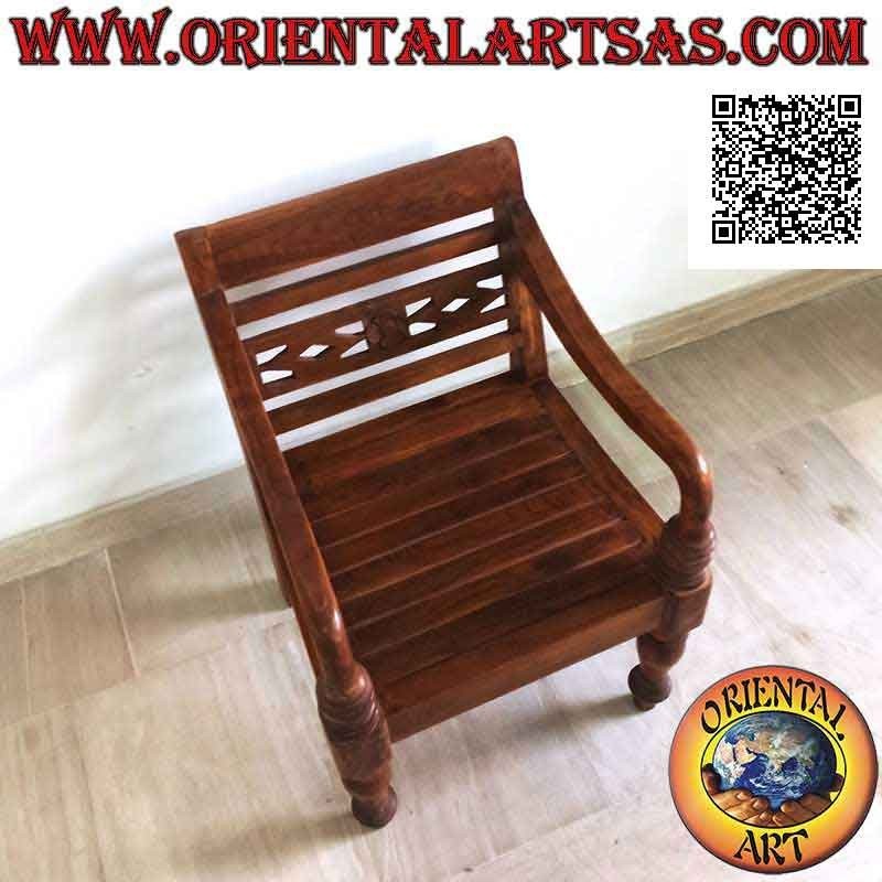 Poltrona baby in stile raffles con fondo di fasce in legno, in legno di teak