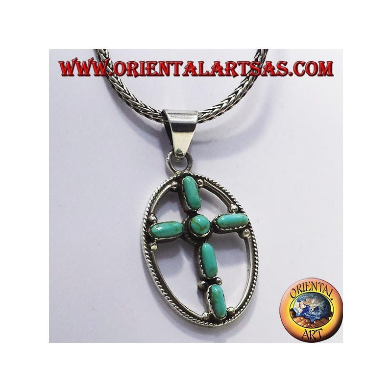 argent croix pendentif avec six turquoise