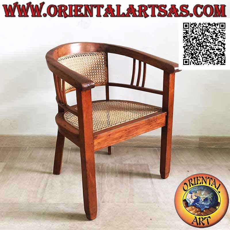 Sillón redondo en madera de teca con asiento y respaldo en paja de Viena (triple correa)