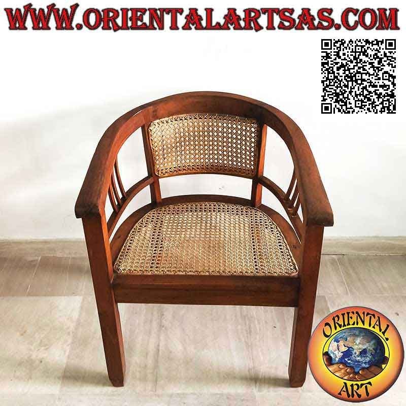Sillón redondo en madera de teca con asiento y respaldo en paja de Viena (triple correa)