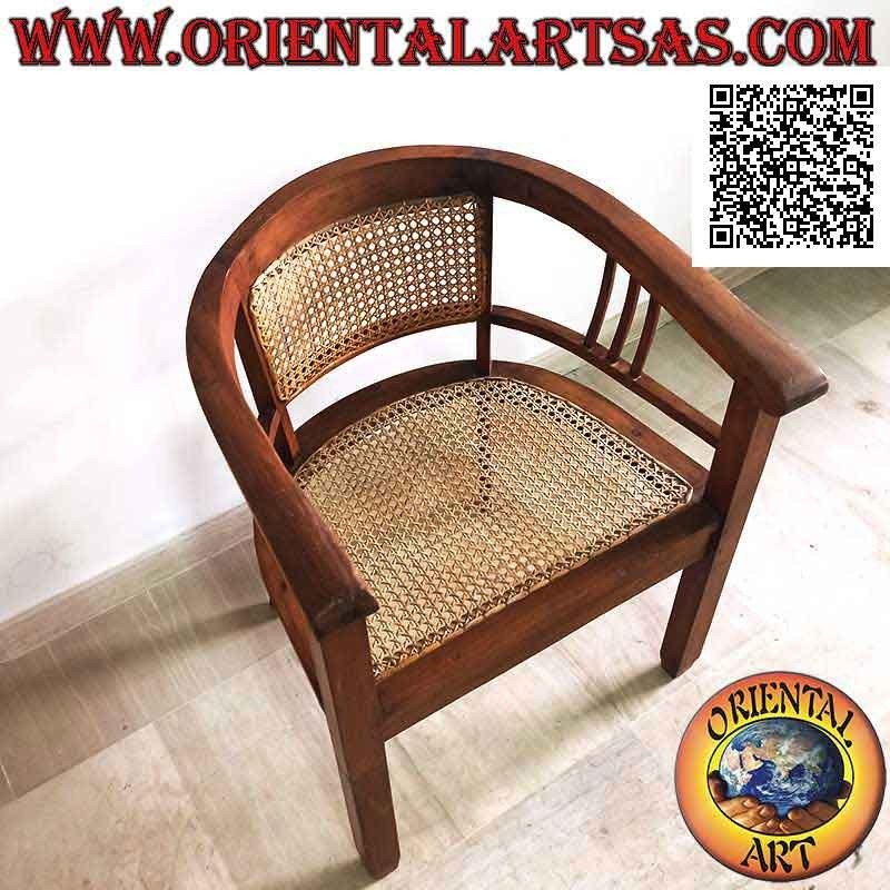 Sillón redondo en madera de teca con asiento y respaldo en paja de Viena (triple correa)