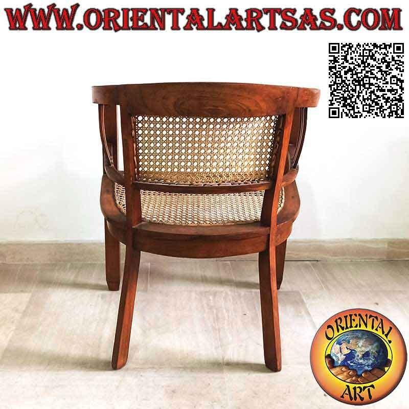 Poltrona tondeggiante in legno di teak con seduta e schienale in paglia di vienna (tripla fascetta)