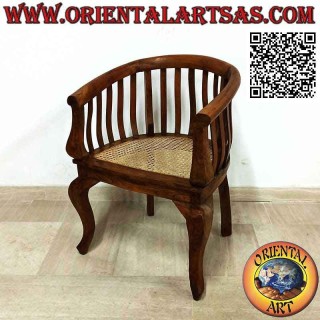 Modern "round" armchair in teak wood and Vienna straw seat