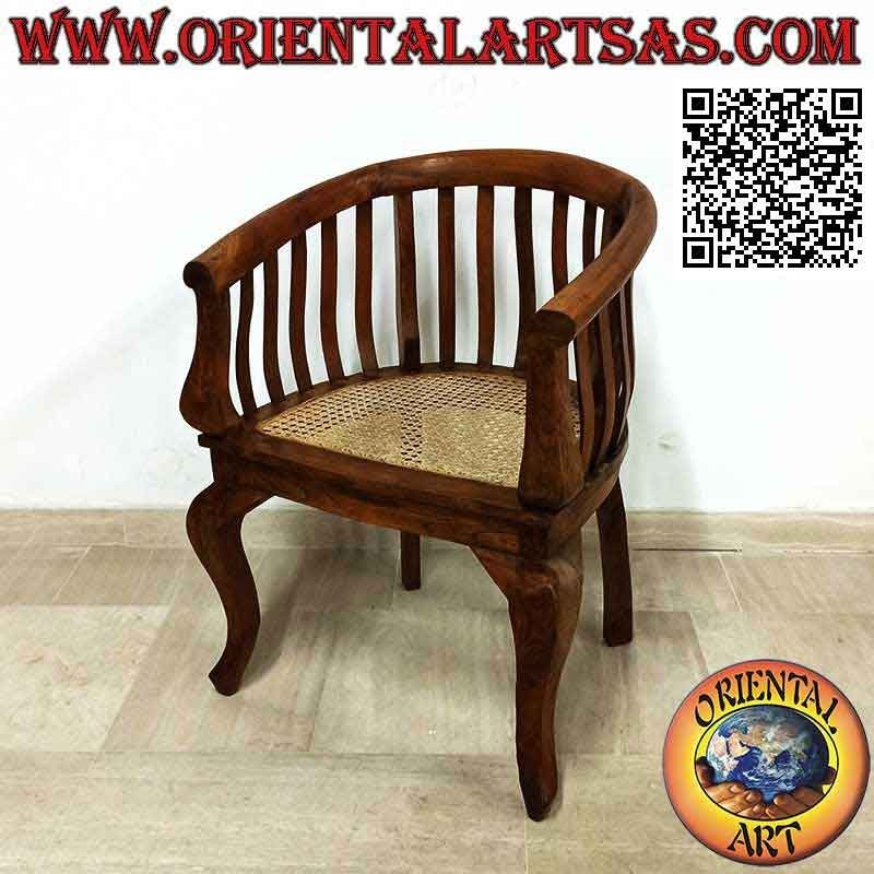 Fauteuil moderne "rond" en bois de teck et assise en paille de Vienne