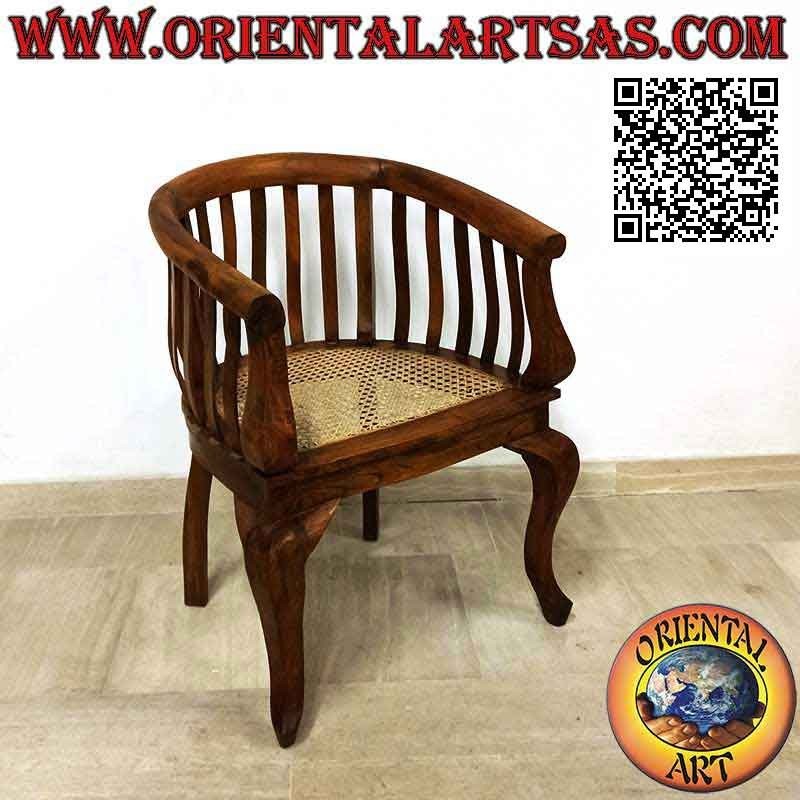 Poltrona moderna "round" in legno di teak e seduta in paglia di Vienna