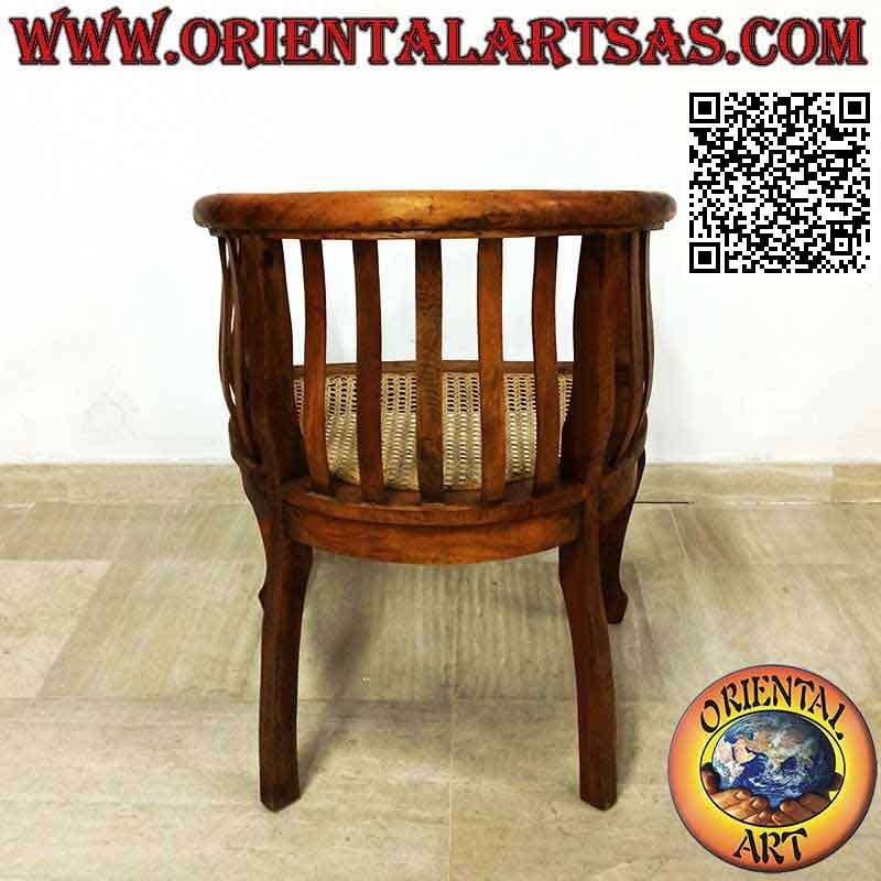 Modern "round" armchair in teak wood and Vienna straw seat