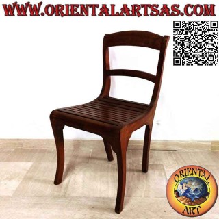 Curved chair with anatomic backrest and slatted bottom, in teak wood