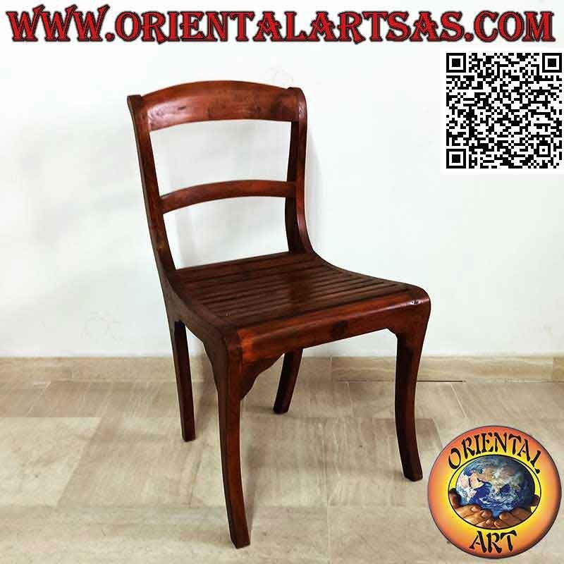 Curved chair with anatomic backrest and slatted bottom, in teak wood