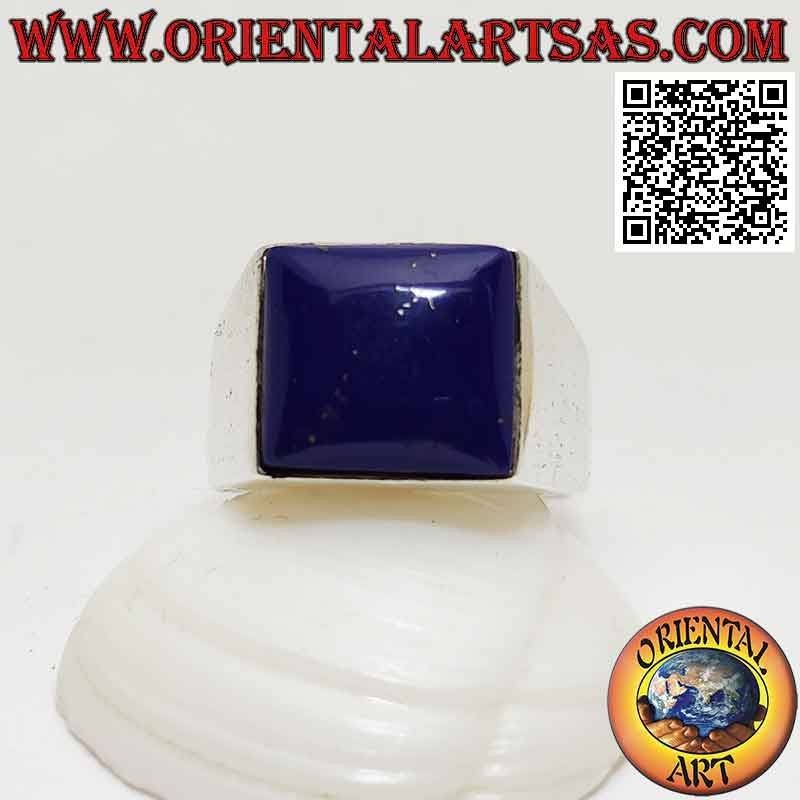 Bague en argent avec cabochon carré sodalite sur serti lisse