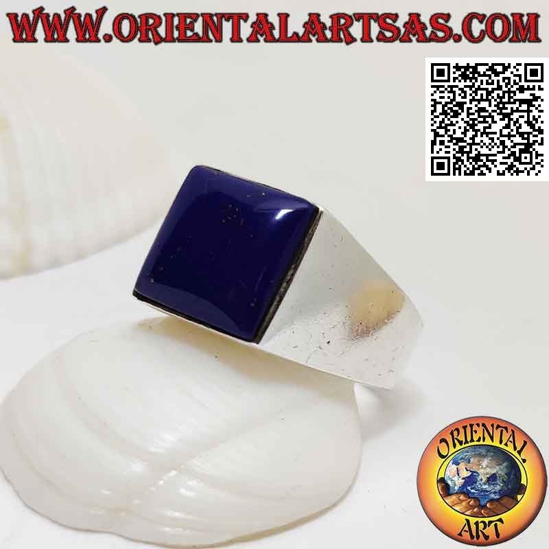 Silver ring with square cabochon sodalite on smooth setting
