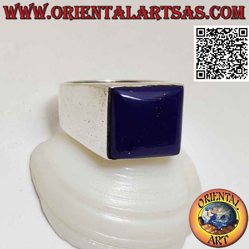Bague en argent avec cabochon carré sodalite sur serti lisse