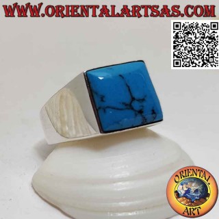 Silver ring with square cabochon turquoise on smooth setting
