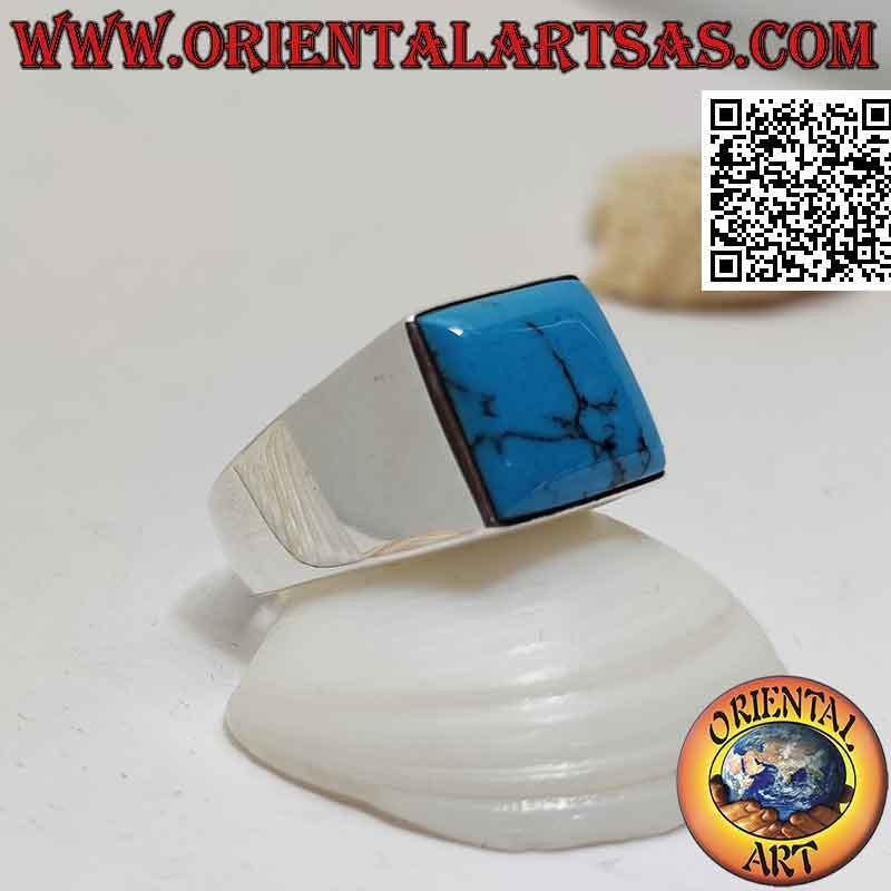 Silberring mit quadratischem Cabochon-Türkis auf glatter Fassung