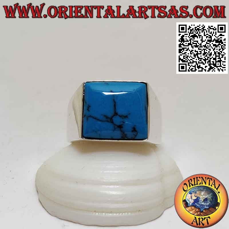 Silberring mit quadratischem Cabochon-Türkis auf glatter Fassung