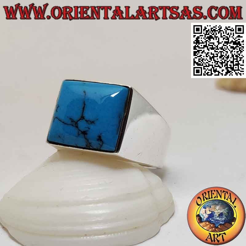 Silberring mit quadratischem Cabochon-Türkis auf glatter Fassung