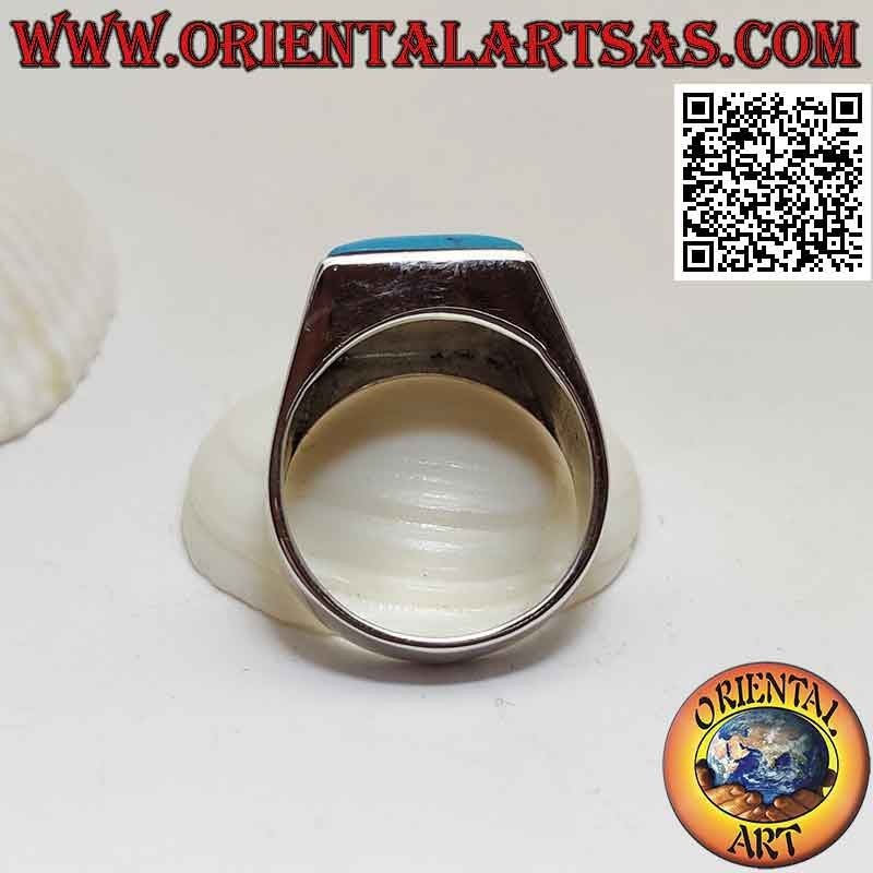 Anillo de plata con cabujón cuadrado turquesa en engaste liso