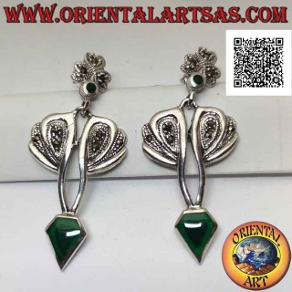Orecchini in argento con agata verde a forma di diamante e montatura con marcassite
