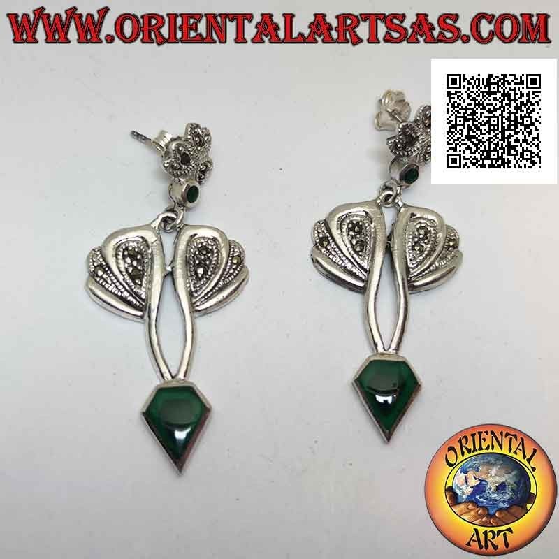 Orecchini in argento con agata verde a forma di diamante e montatura con marcassite
