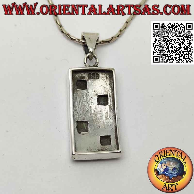 Pendentif rectangulaire en argent lisse avec huit carrés de turquoise alternés