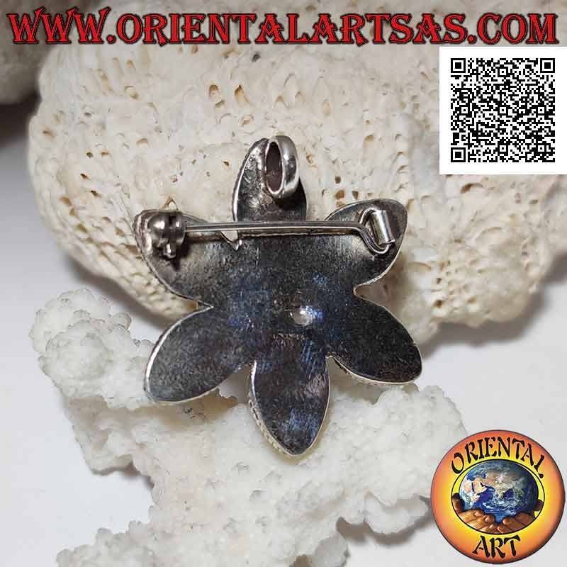 Colgante broche de plata, estrella de seis puntas de piedra lunar en forma de lágrima y óvalo central horizontal